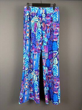 Aryeh Tropical Ocean Sea Life Print Wide Leg Palazzo Pants Blue Purple M